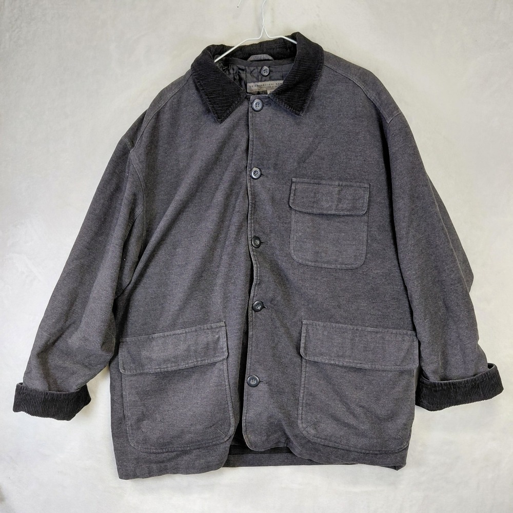 Le Collezioni Structure Mens Barn Coat Gray Corduroy Collar Quilted Jacket M